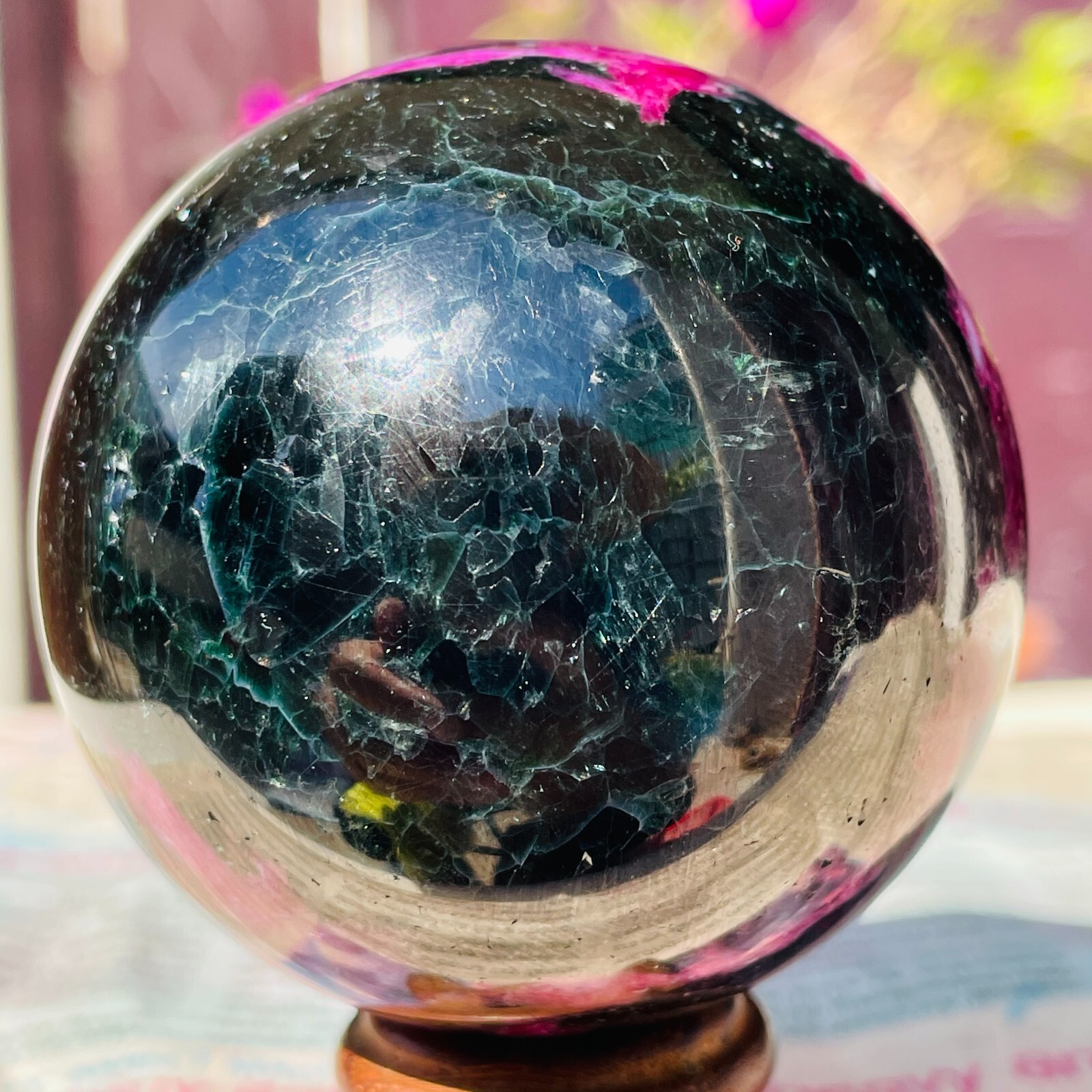 392g Natural Ruby Zoisite Quartz Crystal Gemstone Sphere Ball Specimen Healing