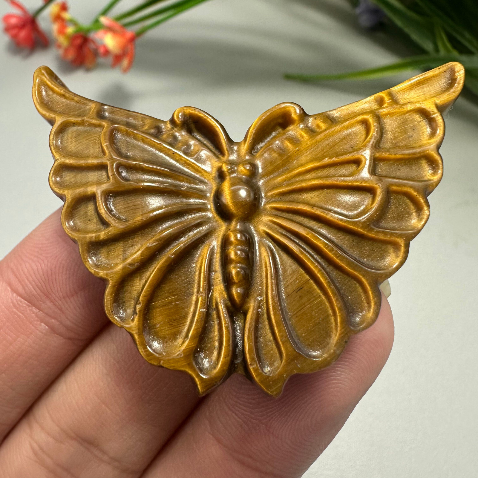 Natural Hand Carved Tiger’s Eye Butterfly Quartz Skull Crystal Reiki Healing 1pc