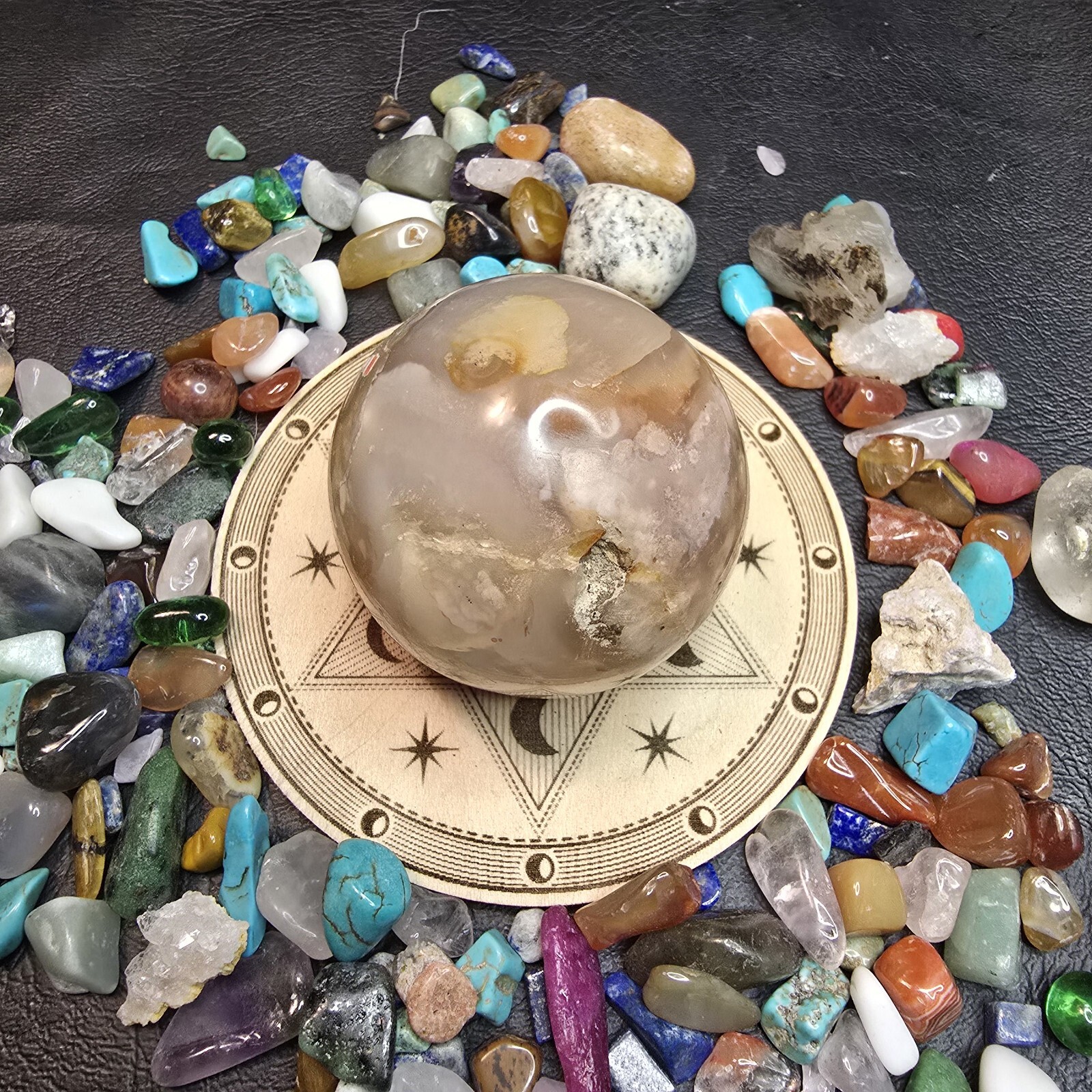 Moon Phases Crystal Sphere Stand, Crystal Holder, Metaphysical, Wicca, Wood