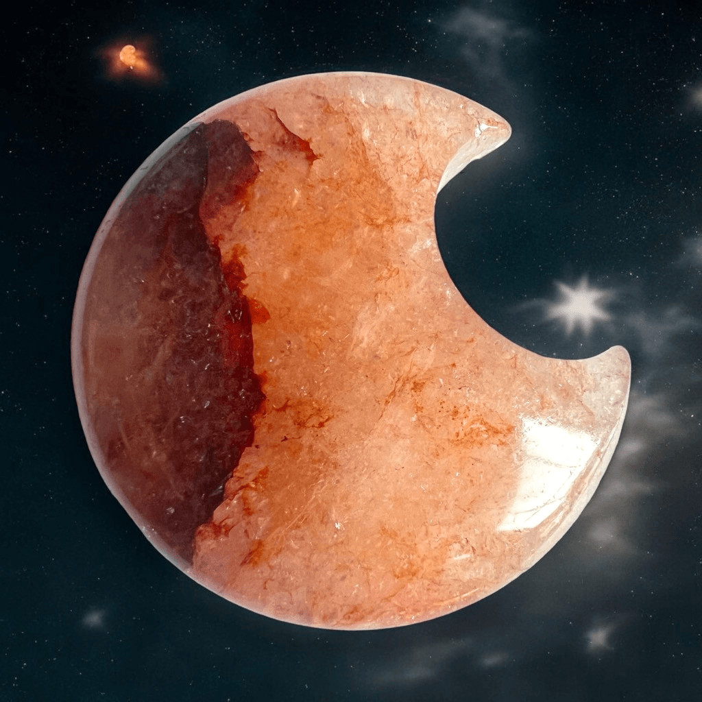 Fire Quartz Crystal Crescent Moon