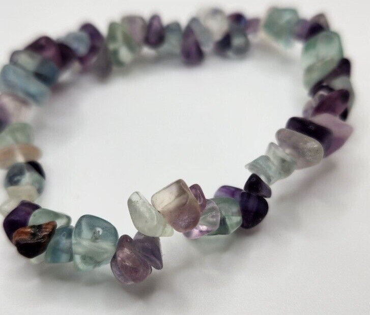 Fluorite Chip Bracelet Genuine Gemstone Stretchy Elastic