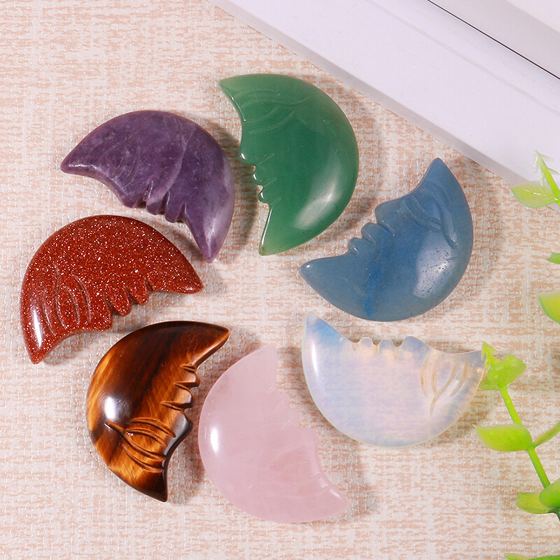 Natural quartz hand carved crystal moon face healing gemstone decoration 10pcs