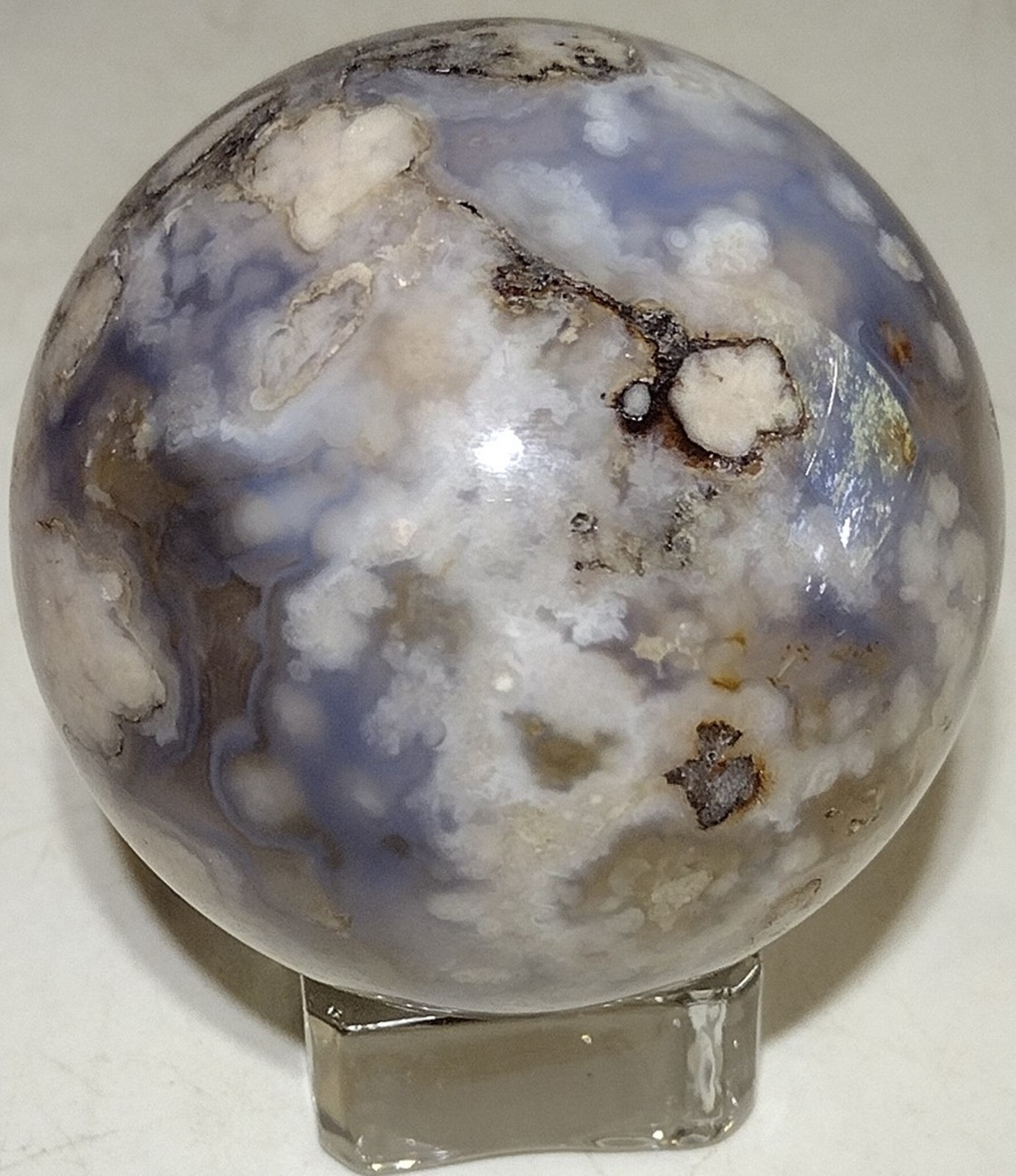 Natural Blue Flower Agate Sphere 57mm Crystal Ball Exact Collector Display Stone