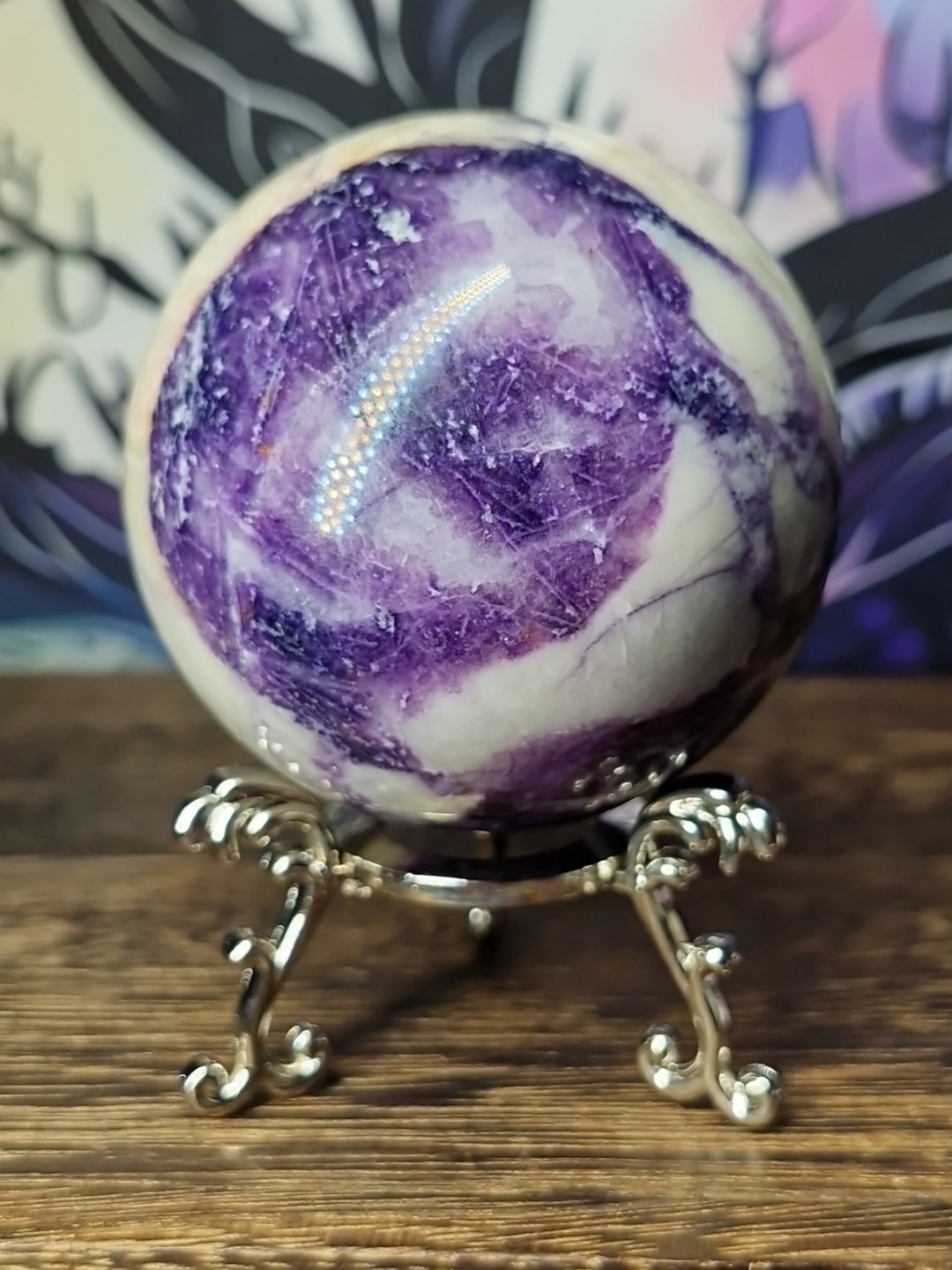 Beautiful Rare Bertrandrite Crystal Sphere 60mm 316g & Stand