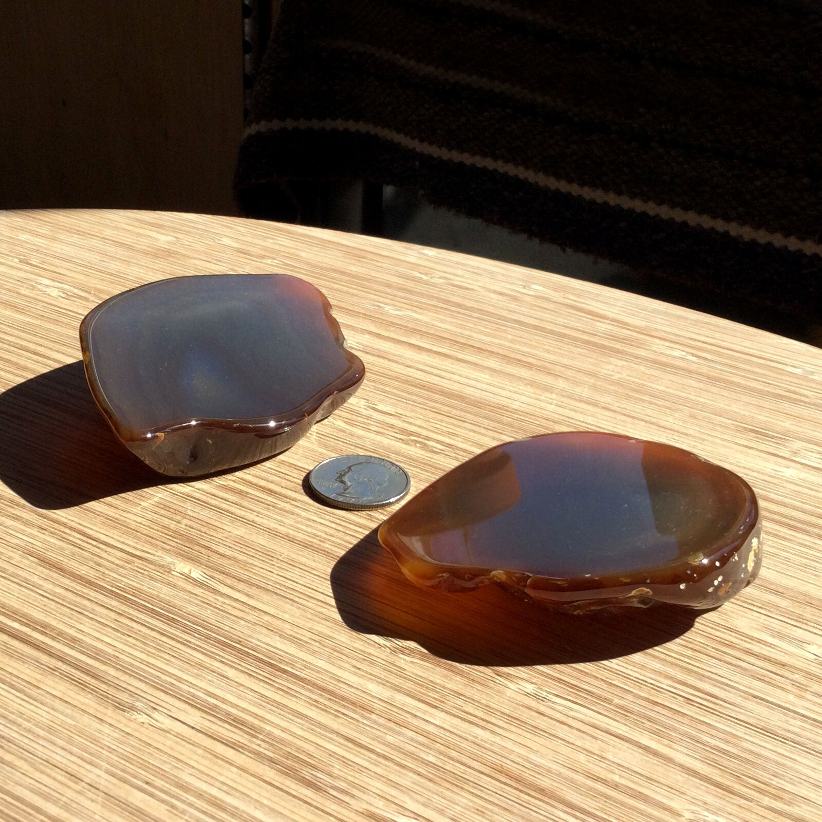 2 Agate Crystal Geode Ends Cut Polished Rock Slices Natural Banded Brown Stones