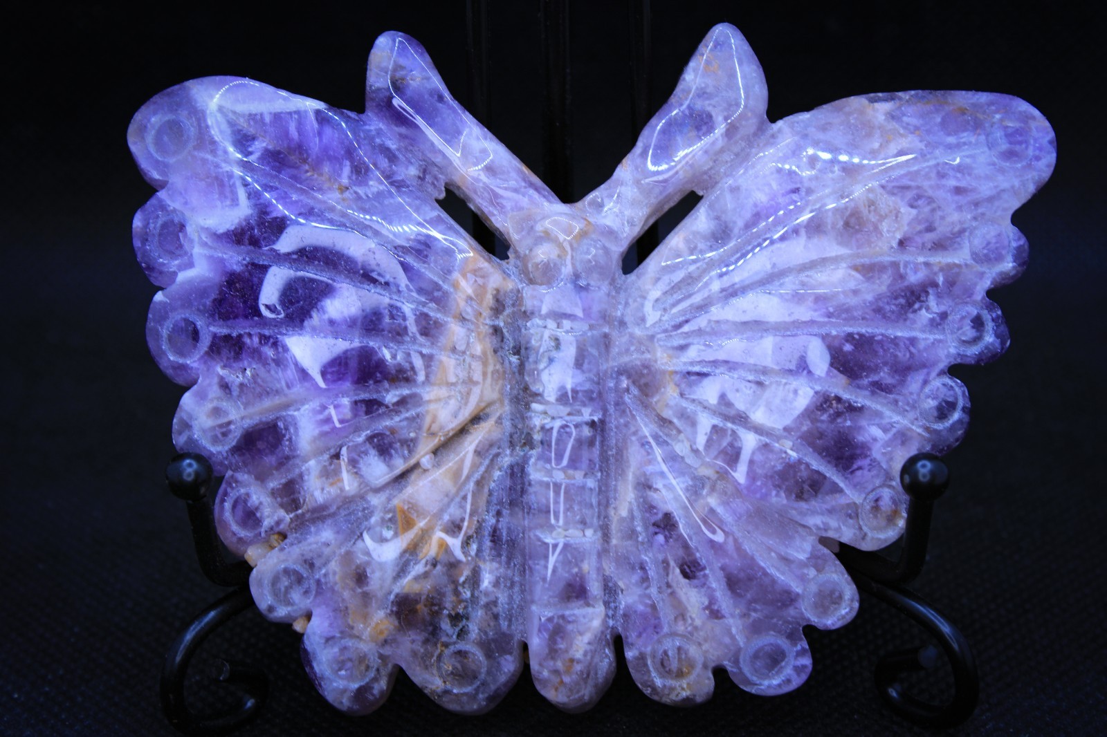 Polished Dream Amethyst Crystal Butterfly Carving – 3.5 x 2.8 x 0.5 – 4.2oz.