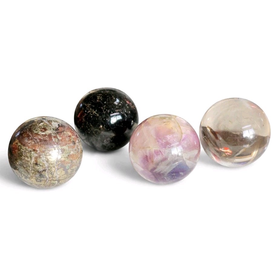Lot Of 4 Small Natural Polished Mixed Material Spheres – USA