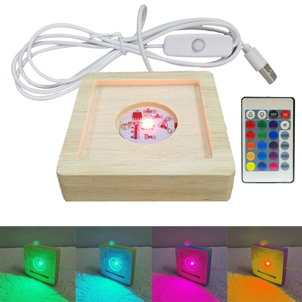 2pcs LED Light Adjuatable COLOR Square Solid Wood Base Holder USB Lamp Display