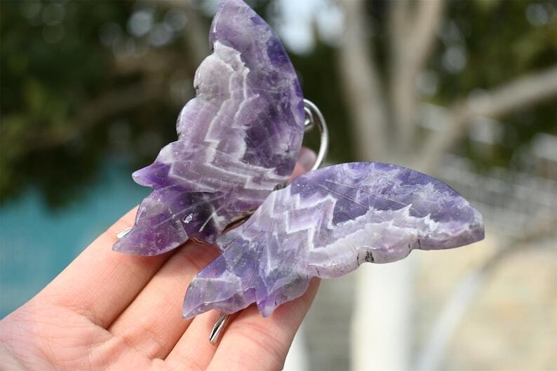3.6″Natural dream amethyst Carved Butterfly Reiki Crystal Skull heal figurine 1x