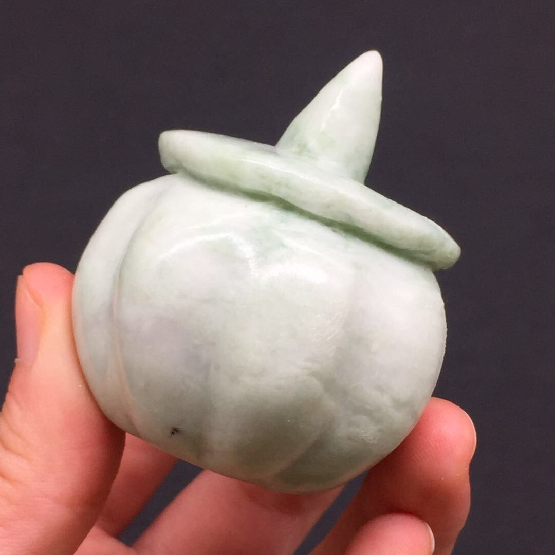 Natural LuShan Jade Crystal Carved Pumpkin Halloween Decoration Healing 1PC