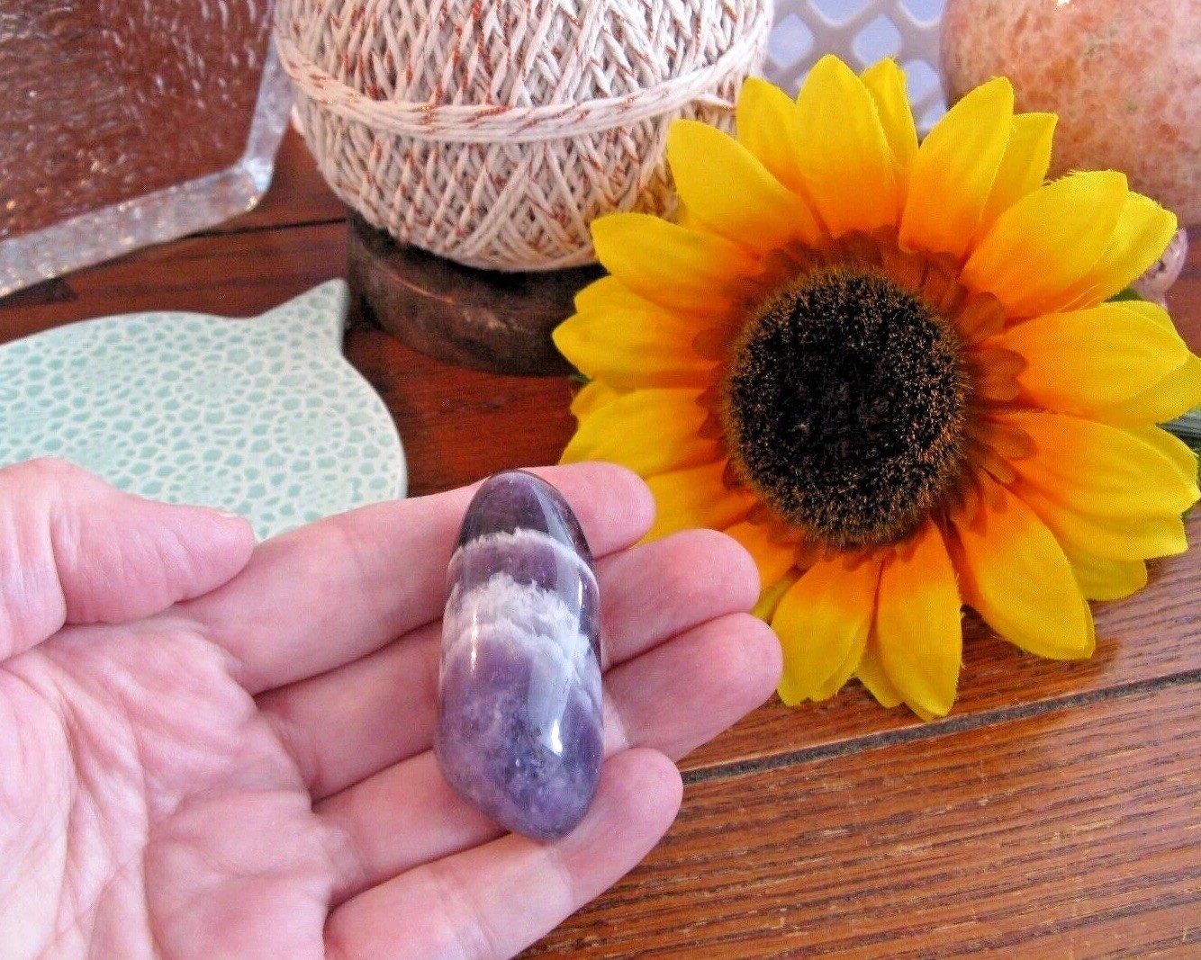 New Chunky Natural Purple Chevron Amethyst Crystal Tumbled Pocket Stone