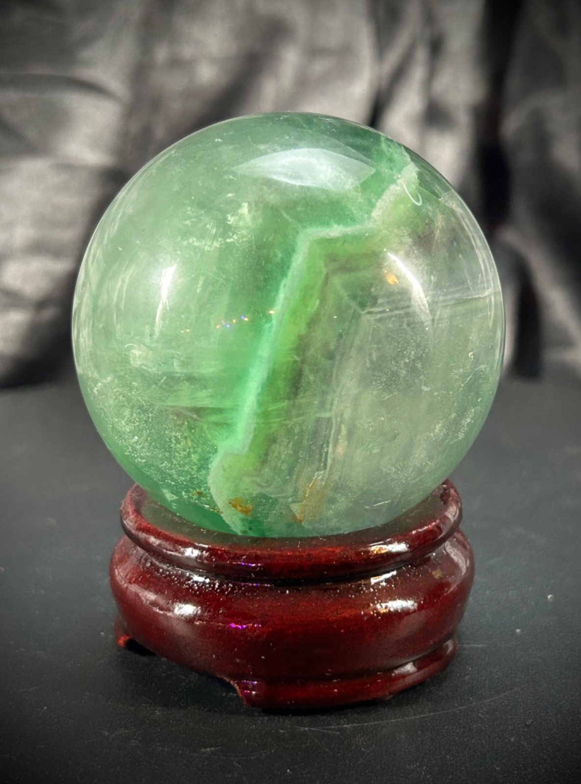 2.5″ Green Fluorite Sphere With Wood Stand 14.9oz