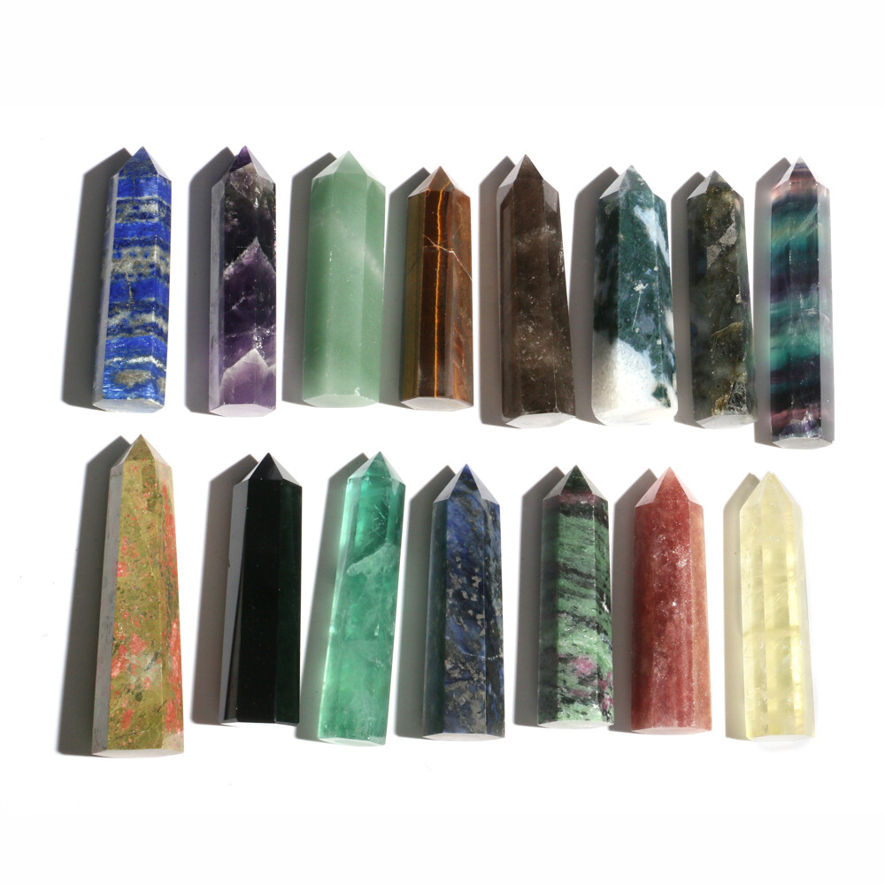 Natural Chakra Quartz Crystal Stone Point Wand Obelisk Tower Column Healing Rock