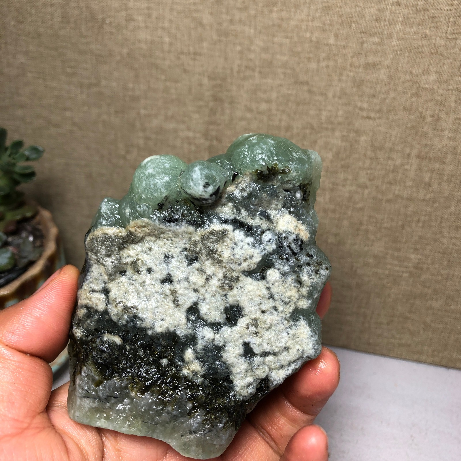 Natural grape Prehnite Tourmaline paragenesis Crystal specimen 272g A5093
