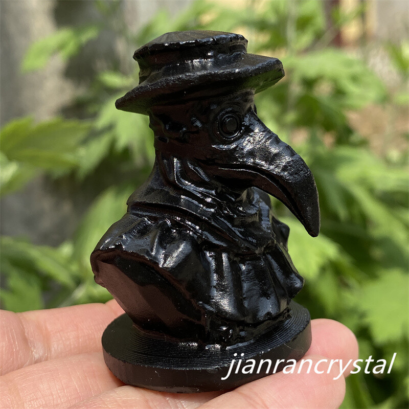 2.3″ Natural Obsidian Crow Skull Quartz Crystal Skull Hand Carved Reiki Healing