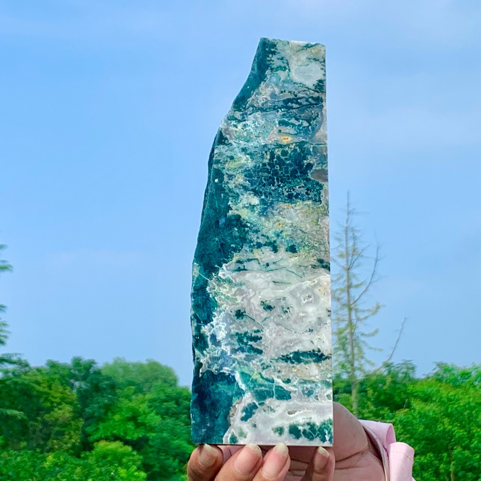 492G Natural Moss Agate Quartz Druzy Slice Extra Large Gemstone Specimen