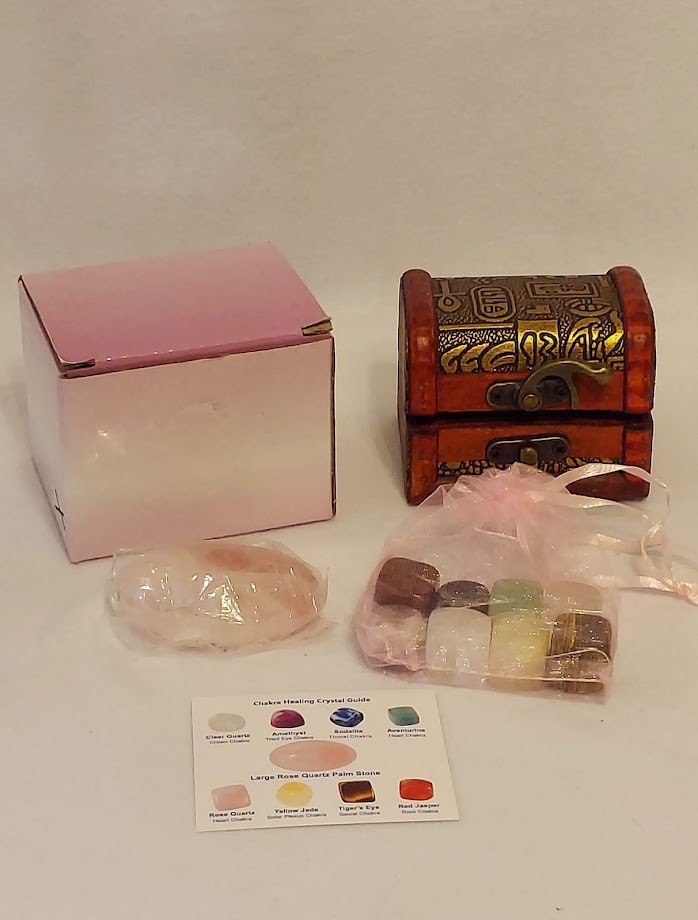Brand New 9 pc Chakra Healing Crystals in Wooden Chest Premium Kit NIB!
