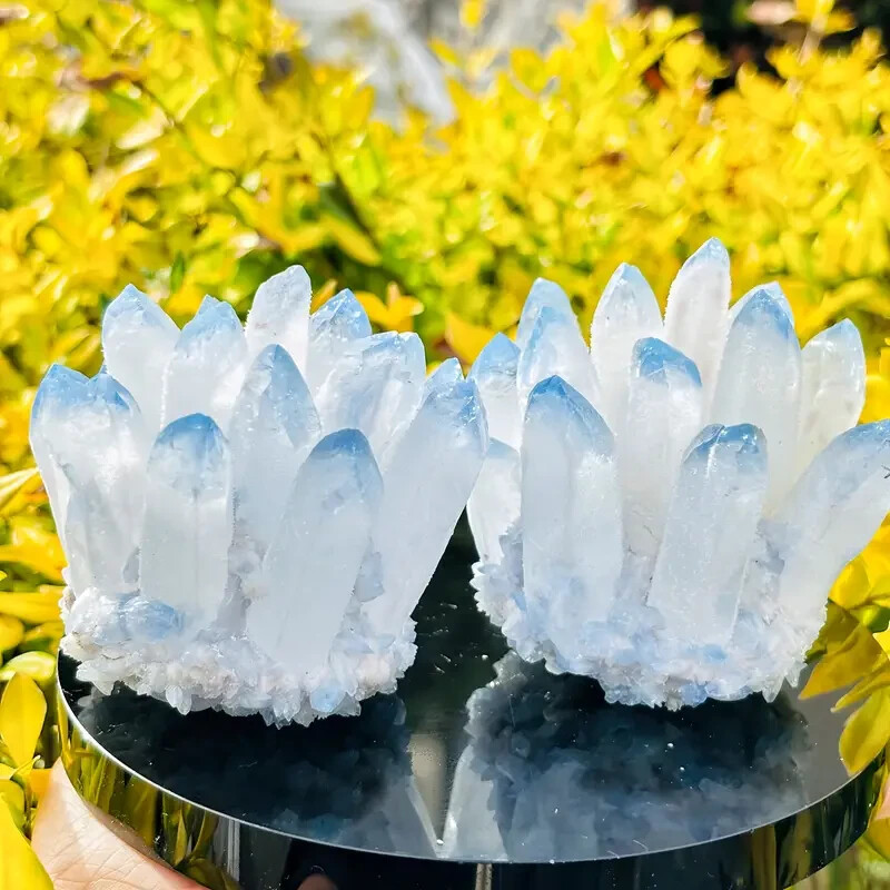 Light Blue Phantom Quartz Cluster Mineral Specimen Healing Crystal Home Decor