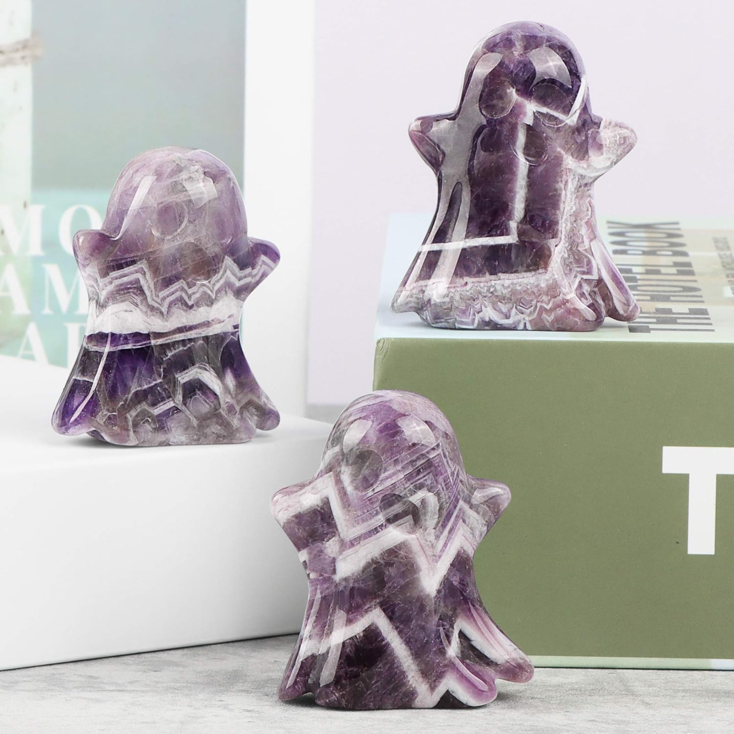Amethyst Crystal Ghost Statue Crystal Emoji Ghost Figurine Gemstone Hand Carved