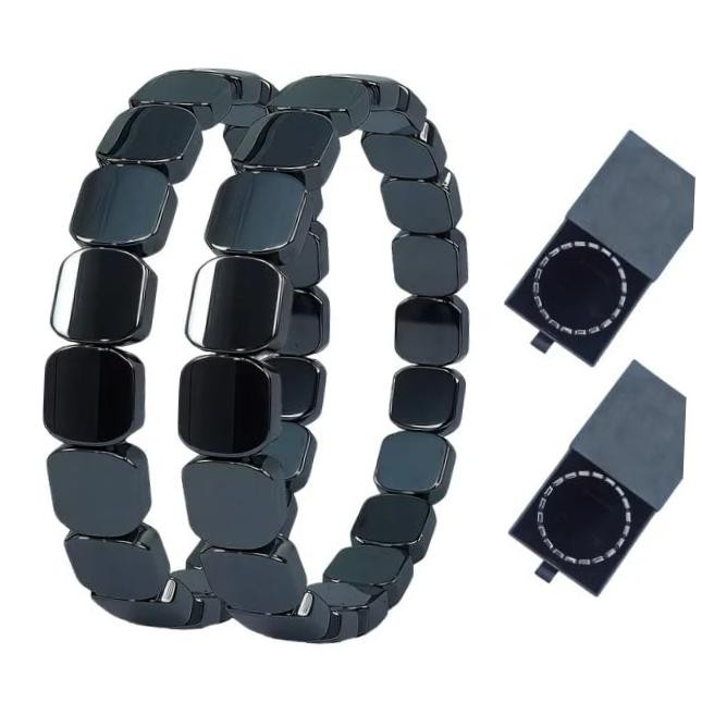Hematite Men’s Bracelet (2-Piece Set) Elastic Beaded Healing Crystal Energy