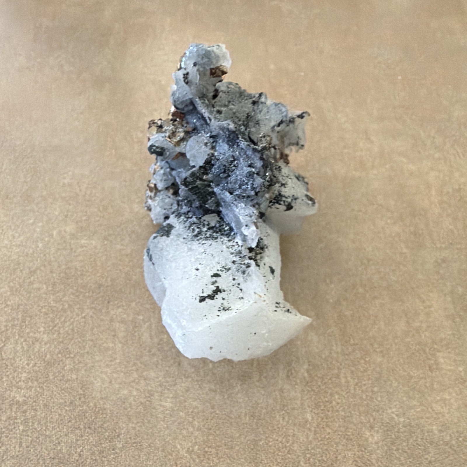 Natural Crystal Mineral Cluster Specimen on White Matrix Gray/Silver Tones