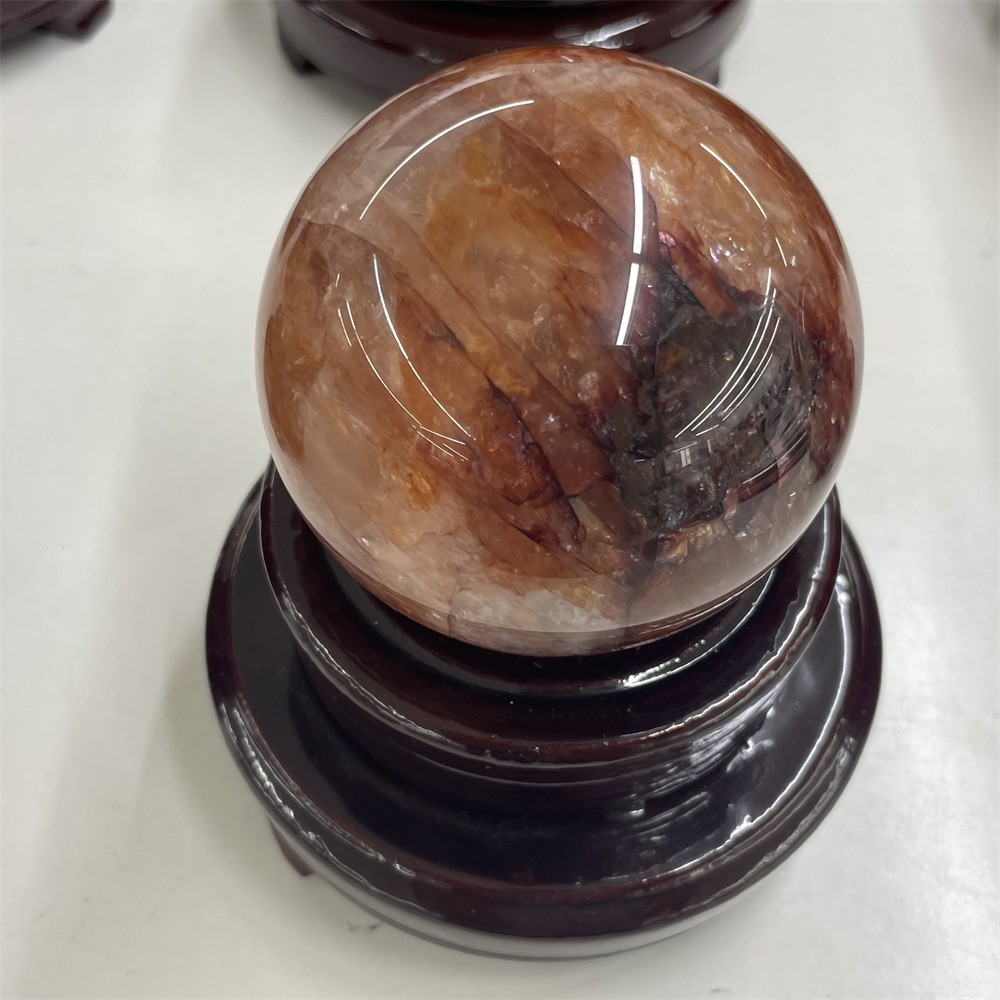 1.4LB 3″ Natural Red Fire Quartz Hematoid Sphere Magic Crystal Heal Ball Decor