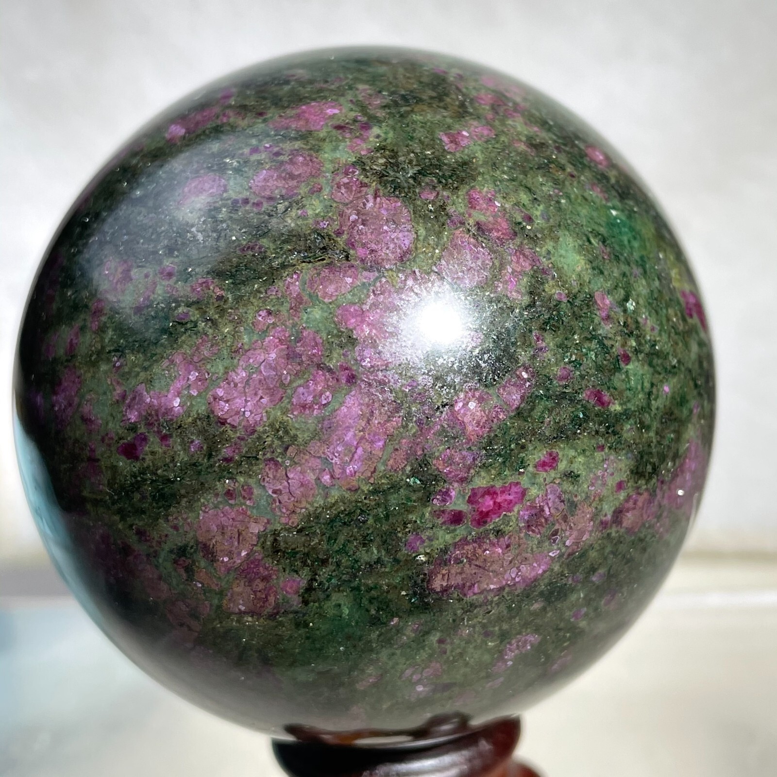 548g Natural Red Green Emerald and Ruby Gemstone Quartz Crystal Sphere Ball