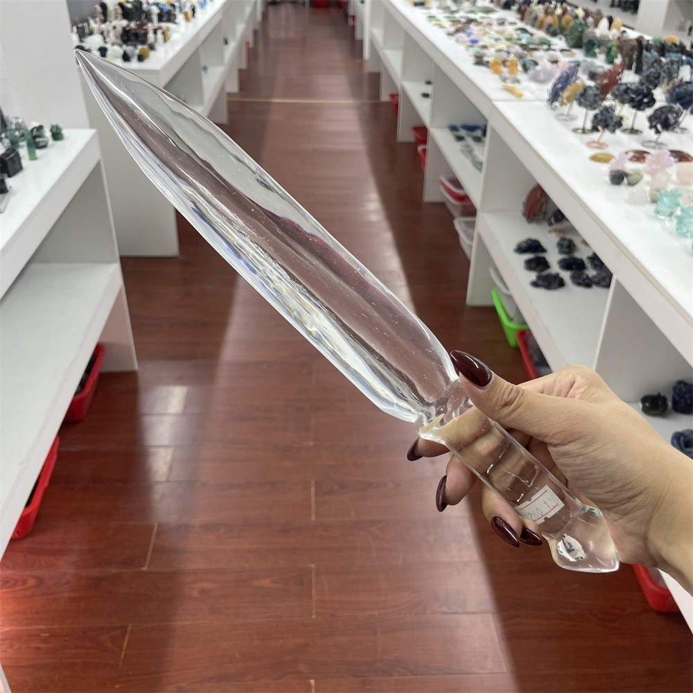 0.8LB 14.9″ Natural A++ Clear Quartz Sword Carving Crystal Quartz Mineral Reiki