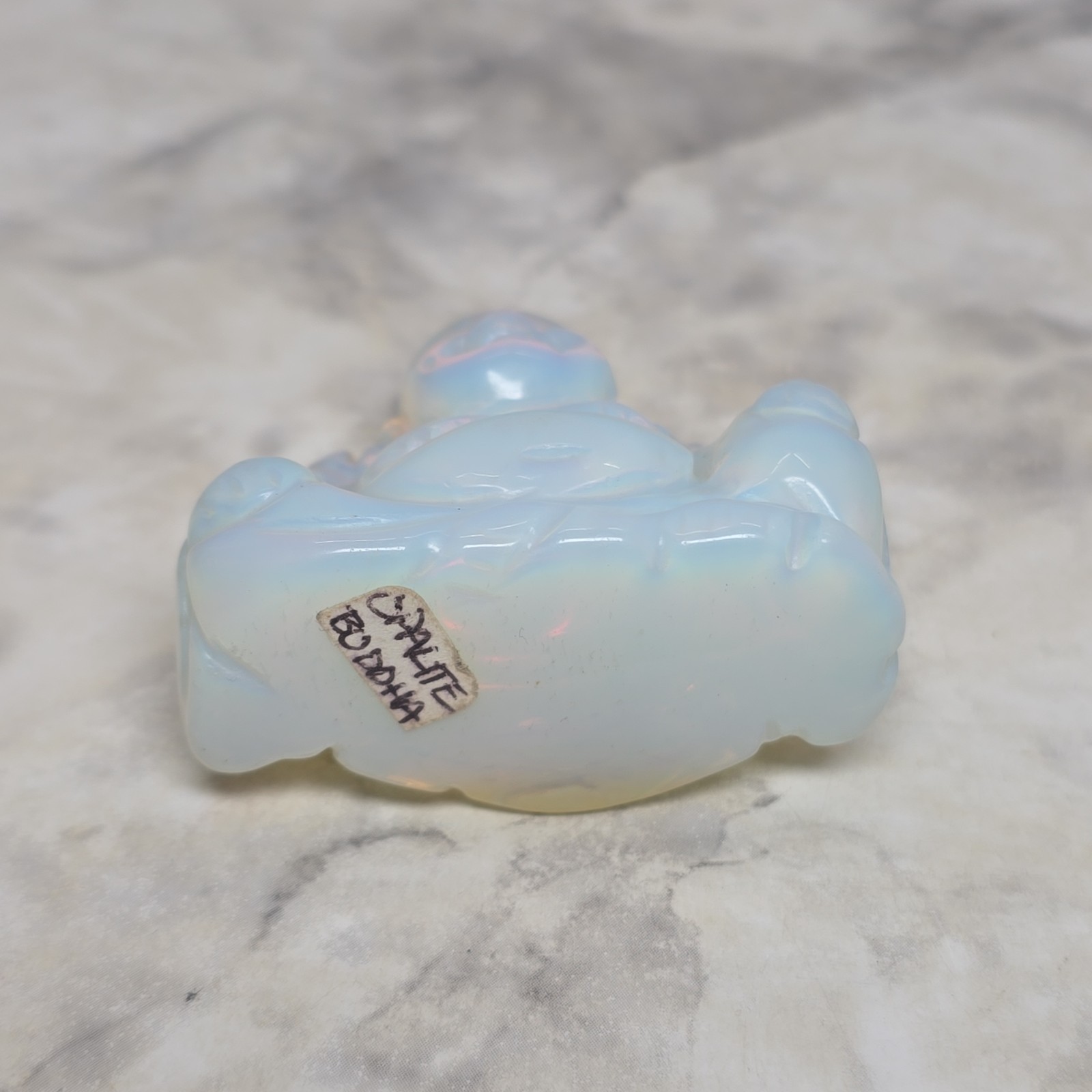 Natural Opalite laughing Buddha Hand Carved Quartz Crystal Healing Home Decor