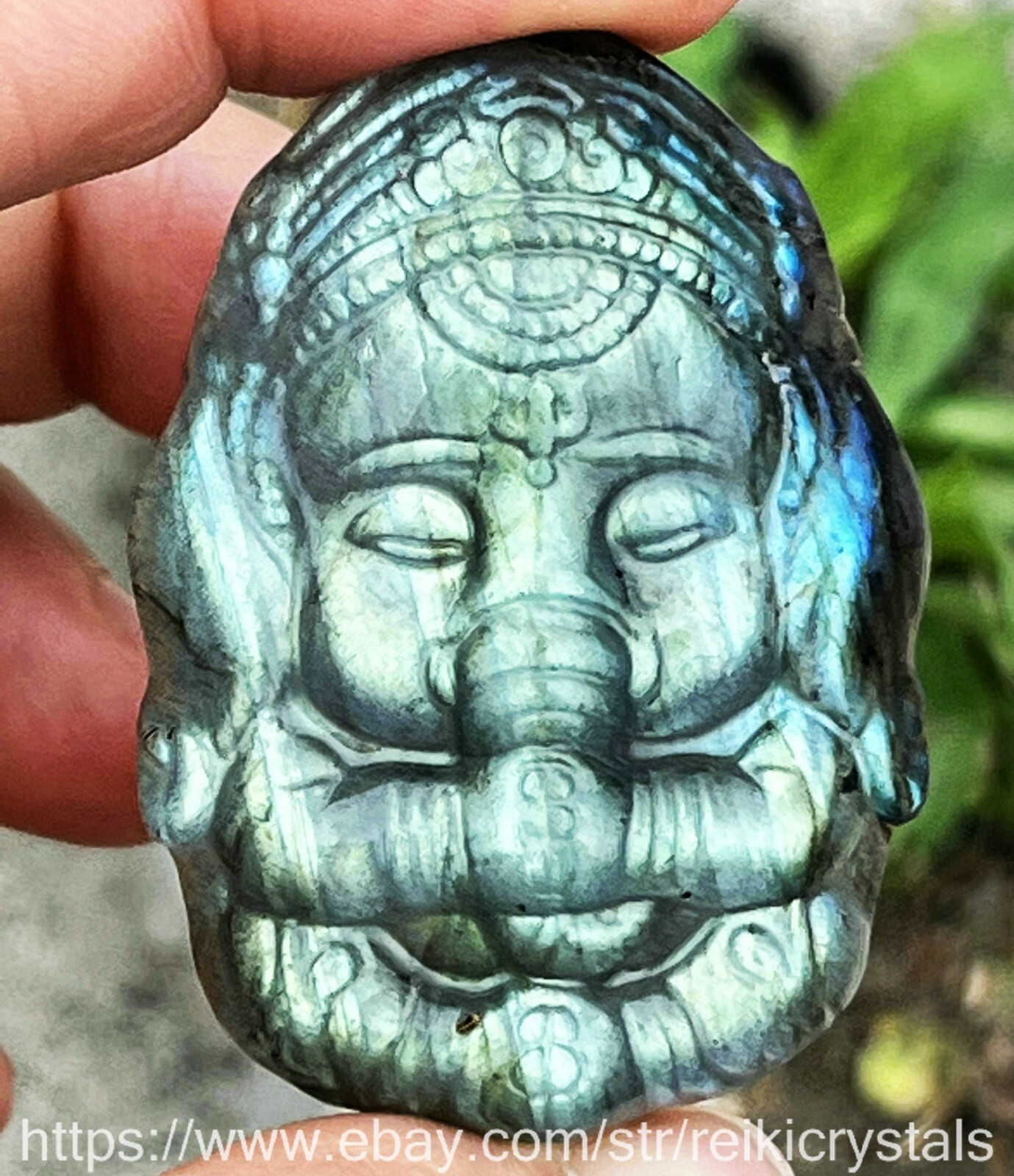 1pcs Natural Labradorite Quartz Crystal Hand Carved Ganesha Healing