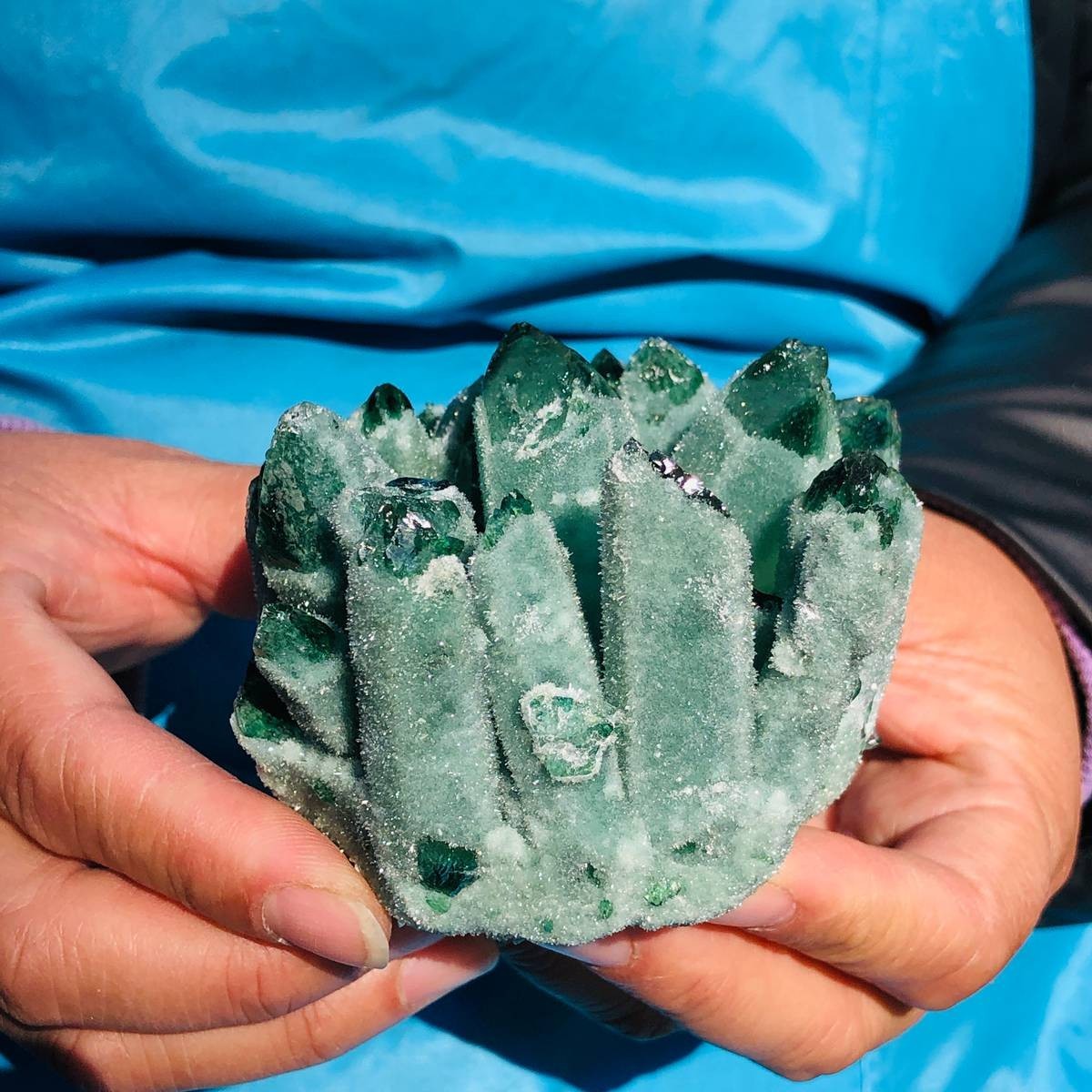 3pieces 2.53LB New Find green PhantomQuartz Crystal Cluster MineralSpecimen 3466