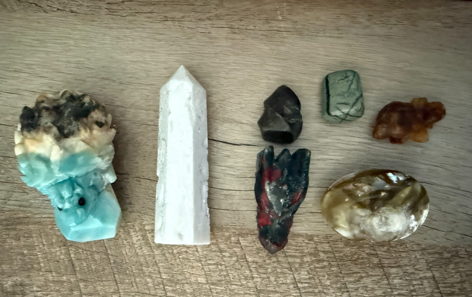 New Crystal lot including dragon turtle amazonite and white agate tower