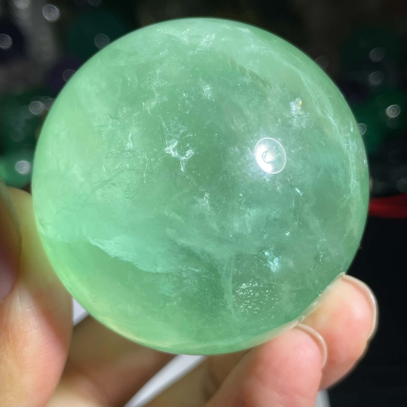 247g Natural Apple Green Fluorite Quartz Crystal Sphere Ball Reiki Healing Decor