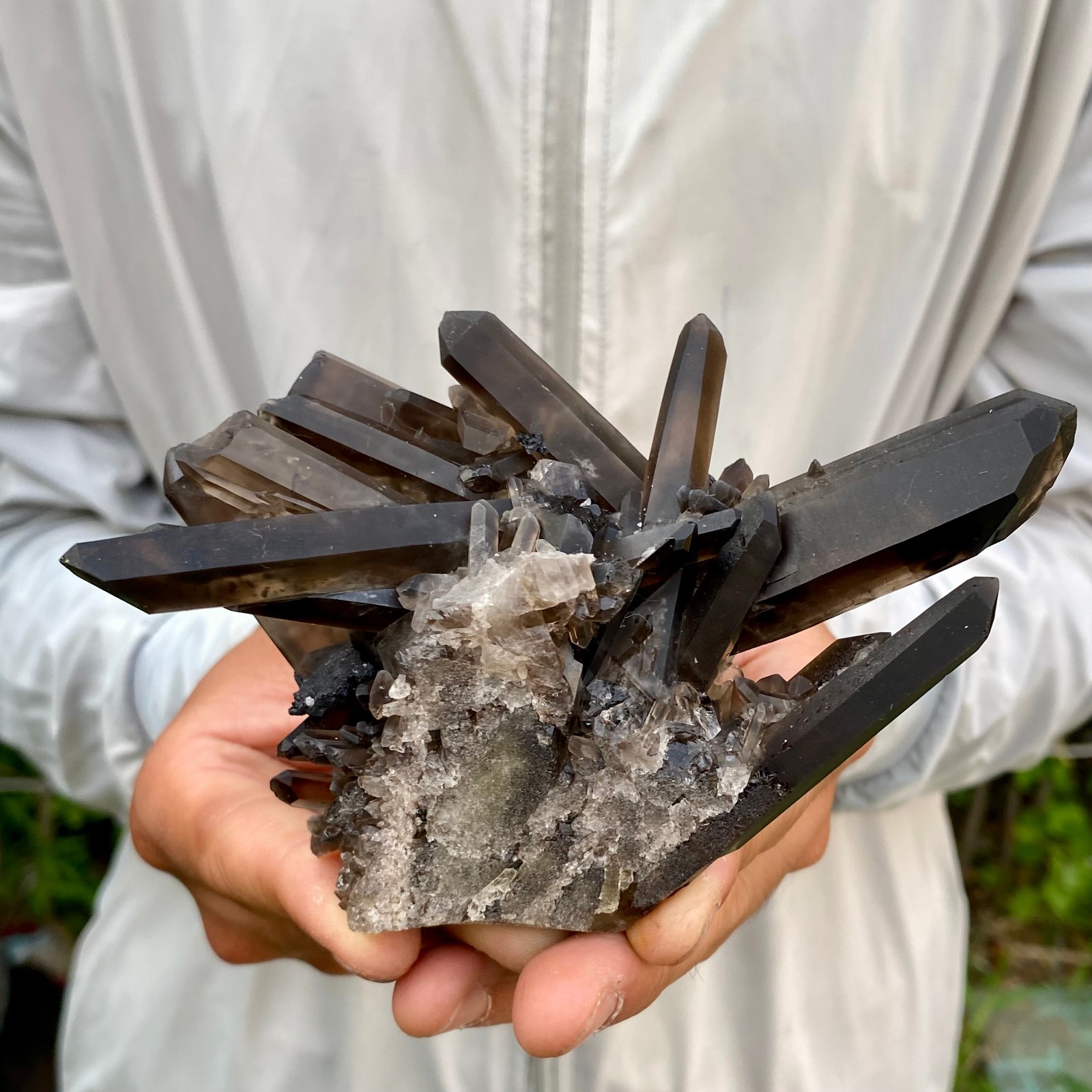 383G Natural Black Smoky Quartz Crystal Cluster Raw Mineral Specimen