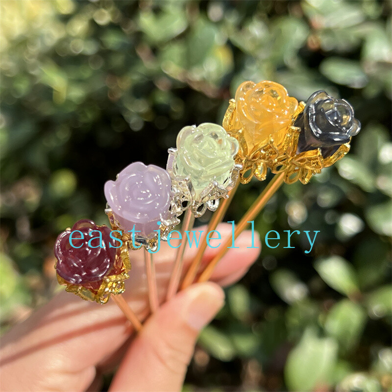 5pcs Natural Fluorite Rose flower skull Quartz Crystal Skull Reiki Healing Gem