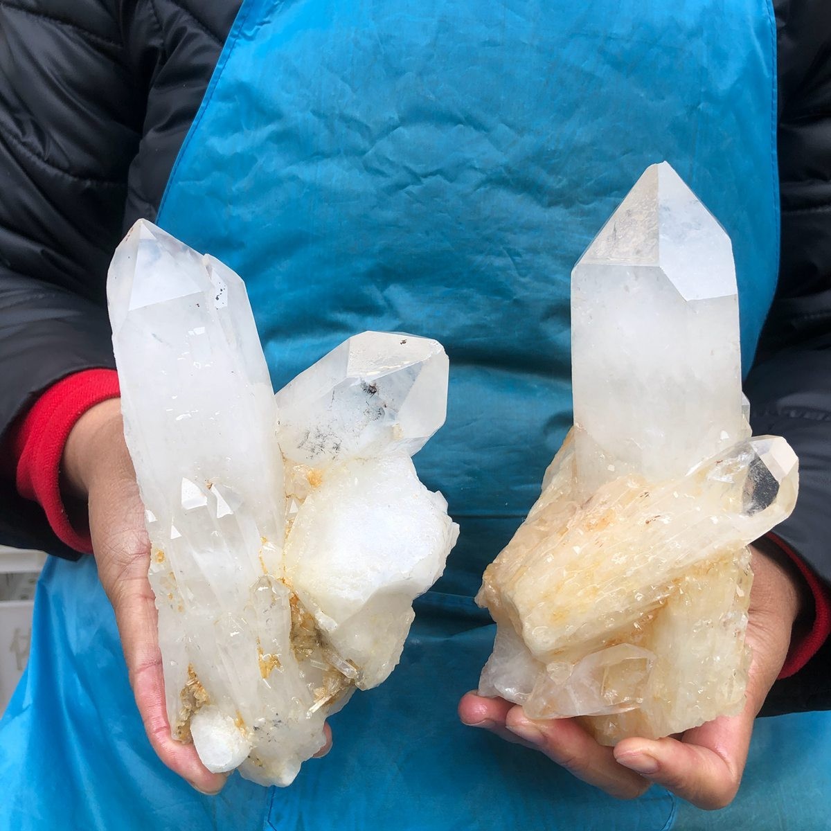 4.29LB 2pcs Natural White Clear Quartz Crystal Cluster Rough Specimen Healing