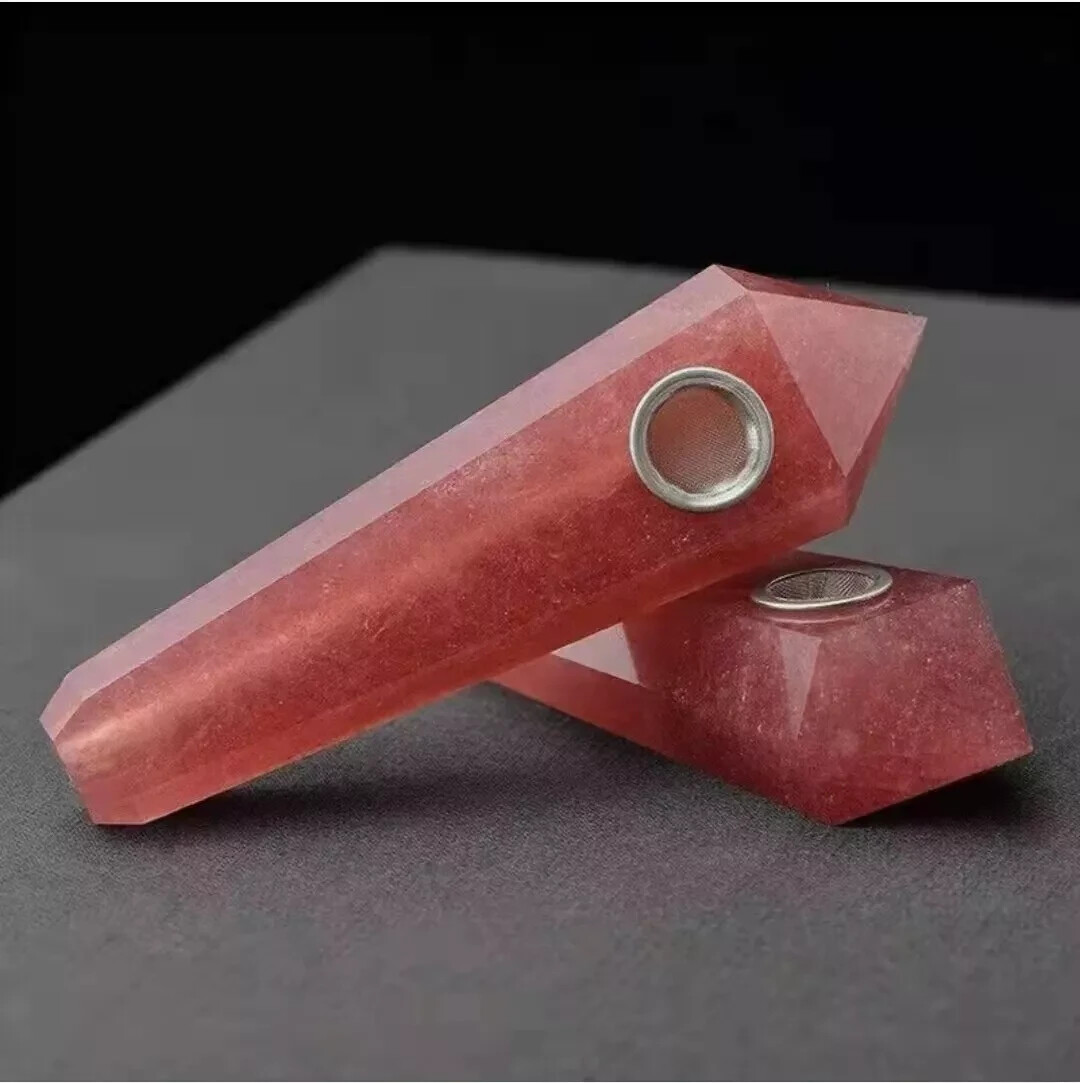 1PCNatural Strawberry Smoking Pipe Quartz Crystal Point Obelisk Wand Reiki Gem