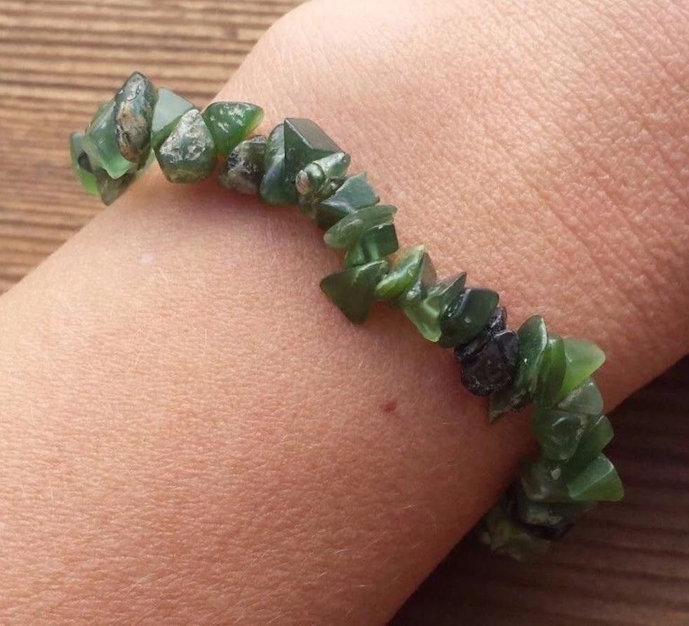 NATURAL SERPENTINE STONE GEMSTONE STRETCHY CHIP BRACELET