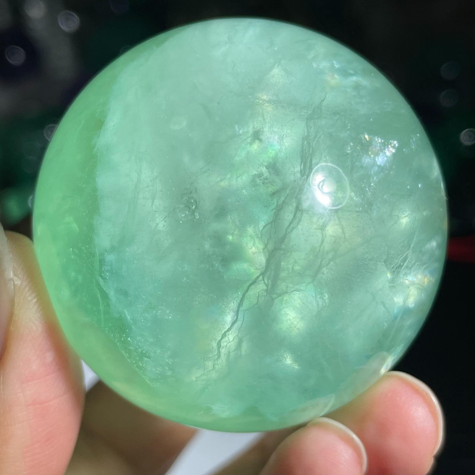 247g Natural Apple Green Fluorite Quartz Crystal Sphere Ball Reiki Healing Decor