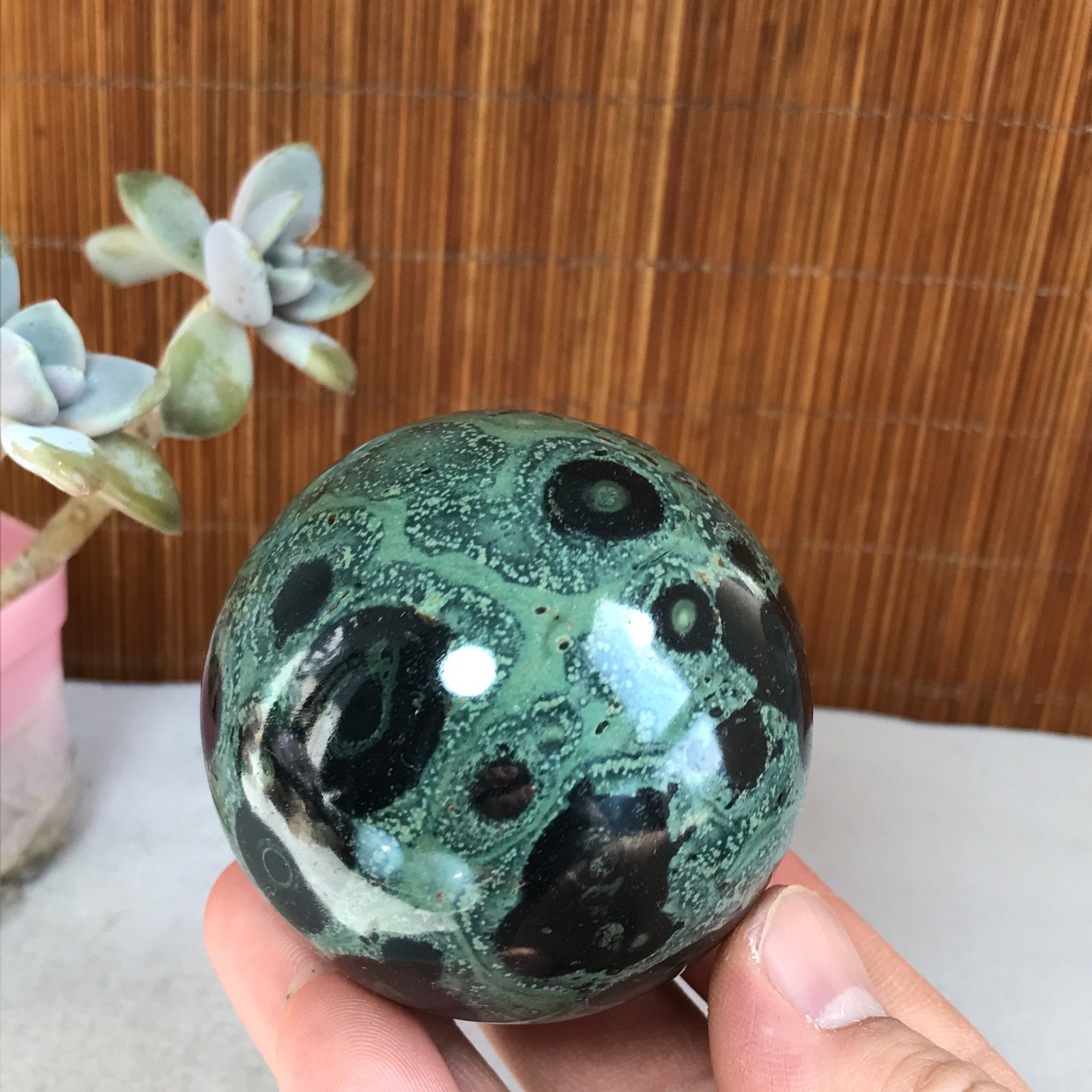 59mm NATURAL Green Kambaba jasper sphere ball quartz Crystal Healing 314g A3769