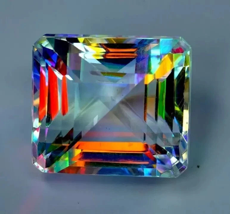 92.65 CT Natural Rainbow Color Radiant Cut Mystic Topaz Certified Loose Gemstone