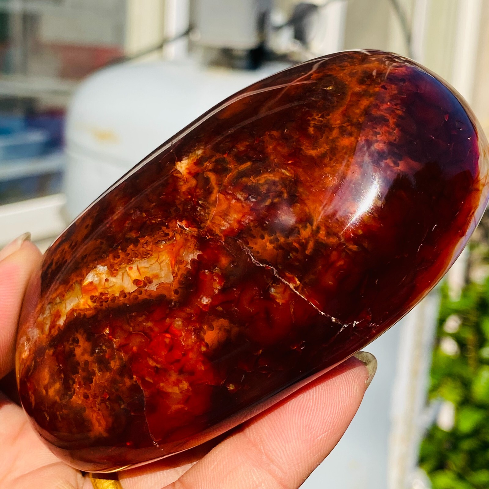 390g Large Red Agate Natural Carnelian Quartz Crystal Palm Stone Specimen