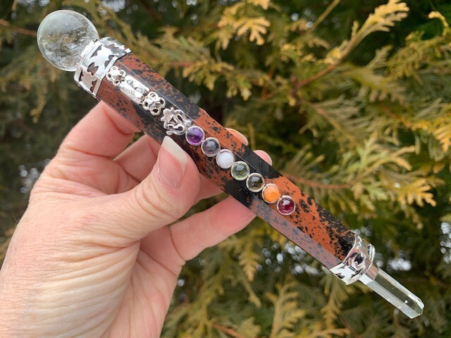 6″ OM Mahogany Tibetan Chakra Healing Wand ,Chakra Wand,Metaphysical,Chakra