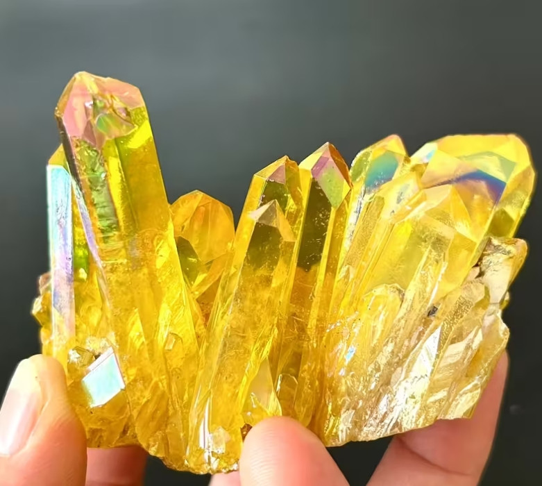 Natural Titanium Aura Citrine Cluster Yellow Gemstone Healing Reiki Home Decor