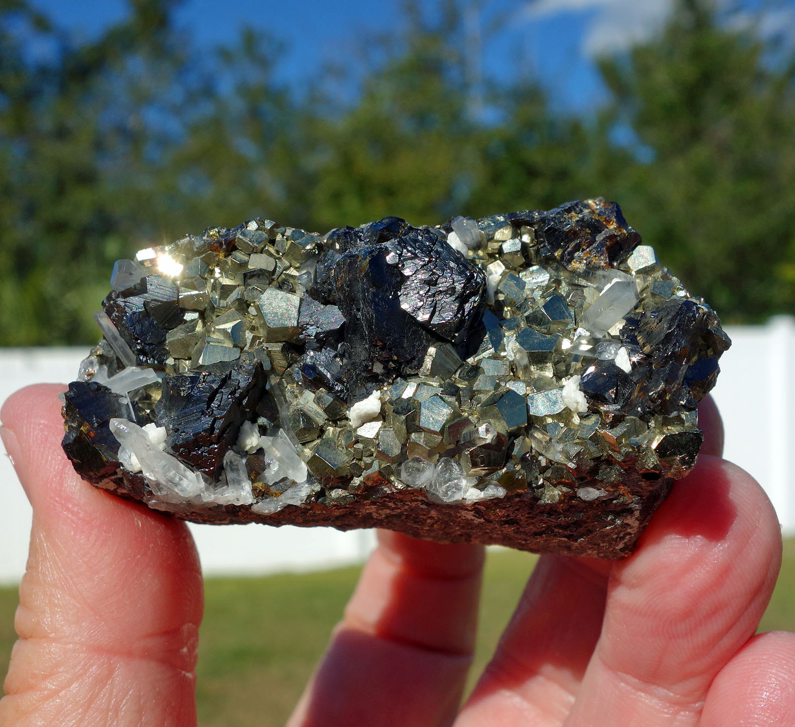 Pyrite Cubes in Clear Quartz Crystal Points with Sphalerite Huaron Peru For Sale