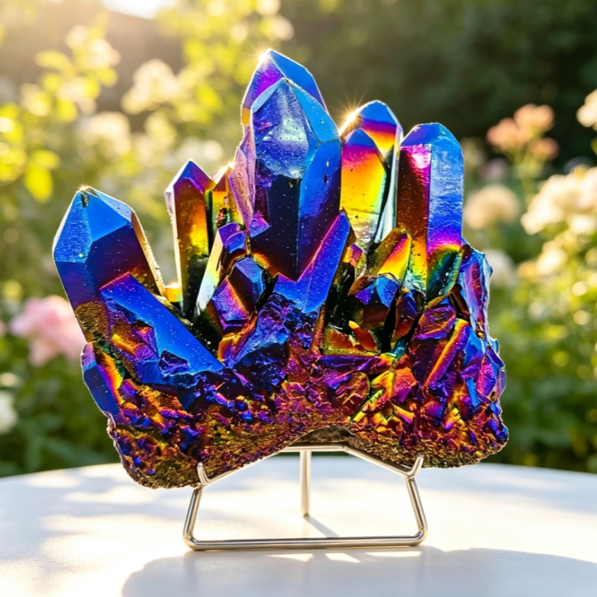 Rainbow Crystal Stone Natural Titanium Aura Rocks Geode Healing Home Decor Gift