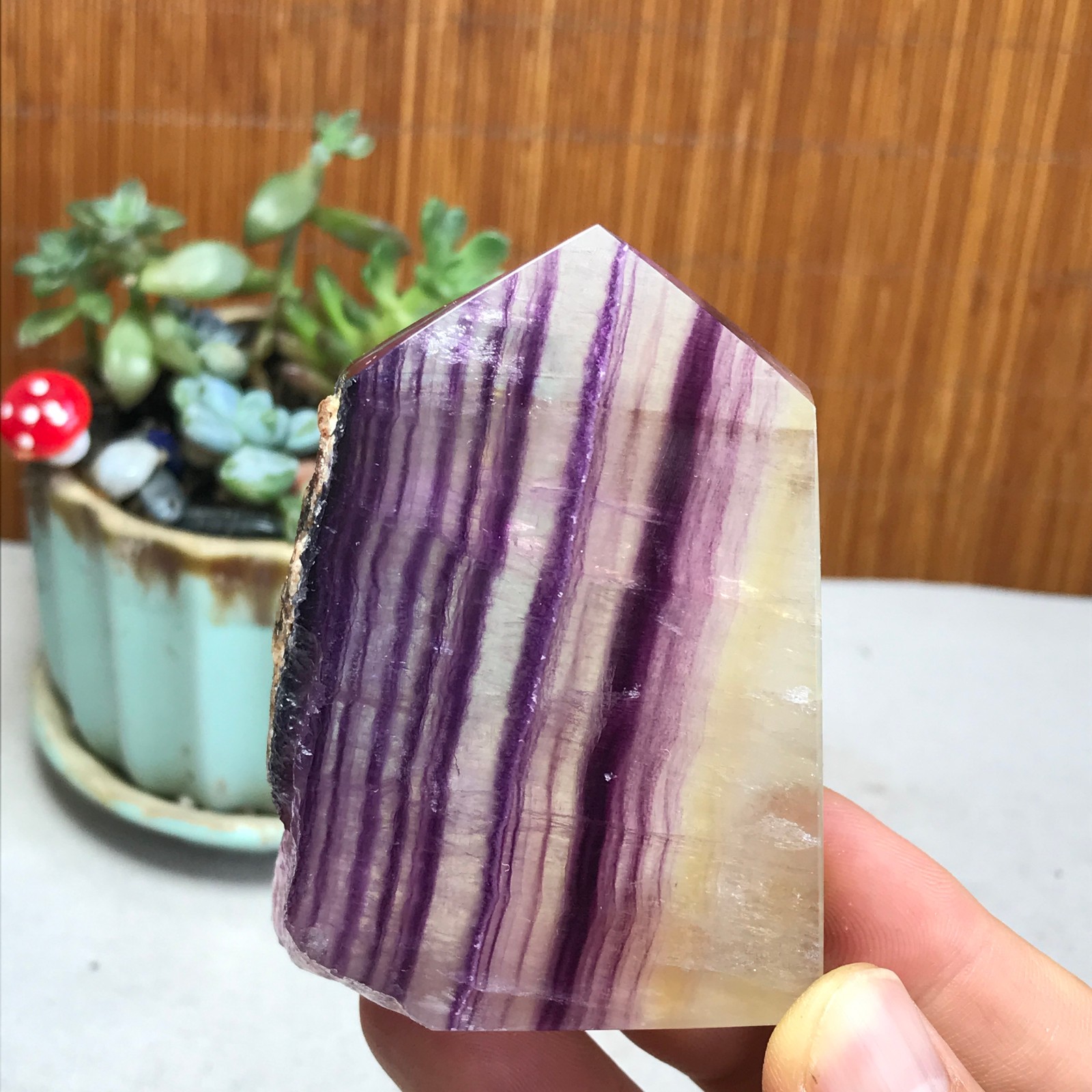 172g Natural candy Fluorite Polish/Rough wand Crystal free standing 75mm A1301