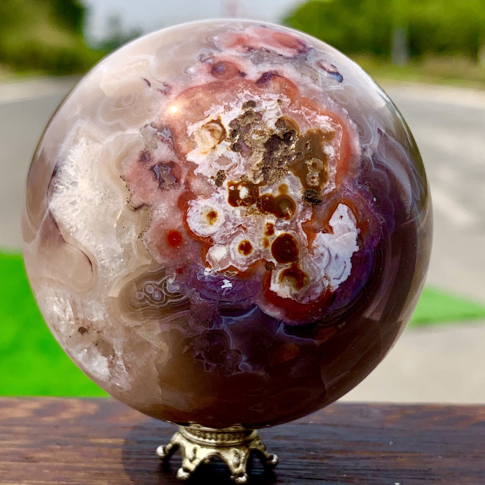 325GNatural Silk agate Sphere Quartz crystals Balls Reiki Healing Gem