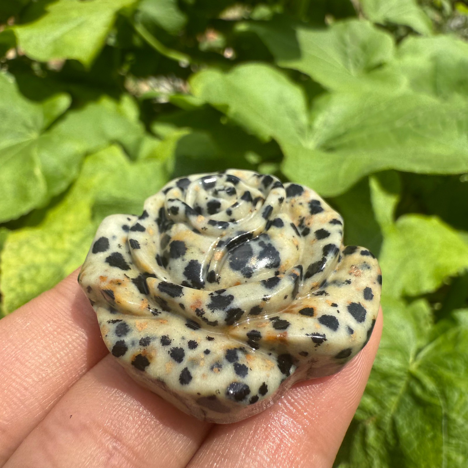 4cm Natural Spotted stone Quartz Carved Rose Flowers Crystal reiki Healing 1pc