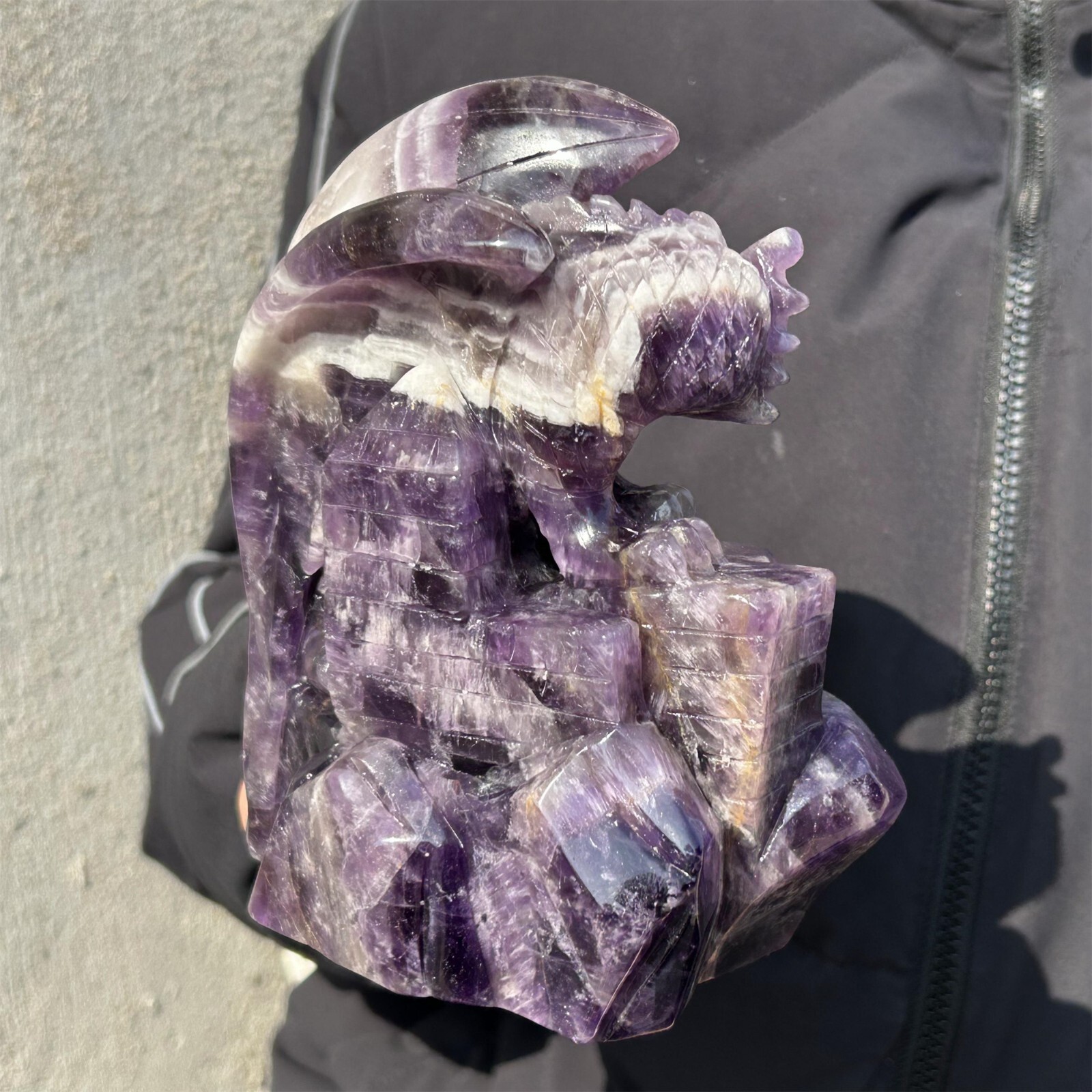 1.74kg Natural dreamy amethyst Quartz hand Carved Dragon Castle crystal Reiki